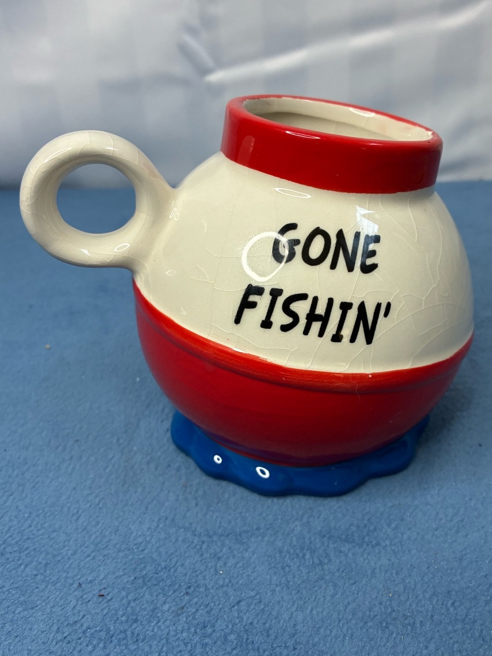 Gone Fishin' Ceramic Buoy Mug - Red & White